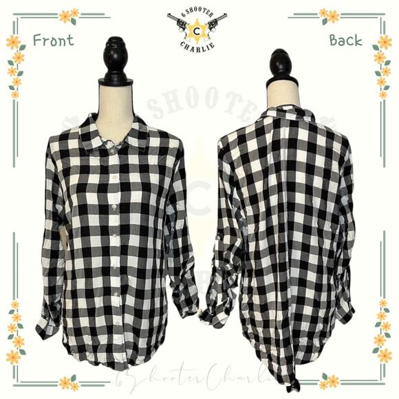 Womens Calvin Klein Button Down in Black White Gingham Plaid Shirt SOFT Size XL - Picture 1 of 7